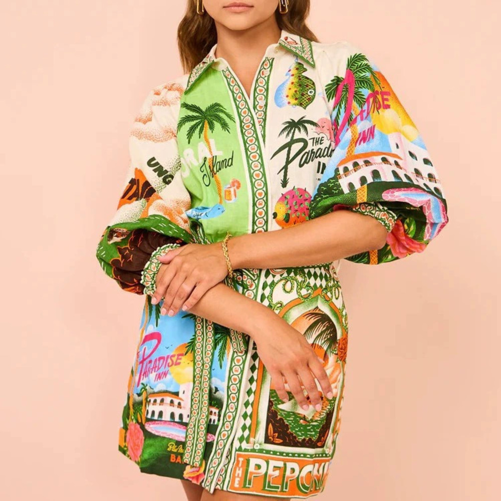 ZARA Casual Chic Print Shirt Dress Versatile